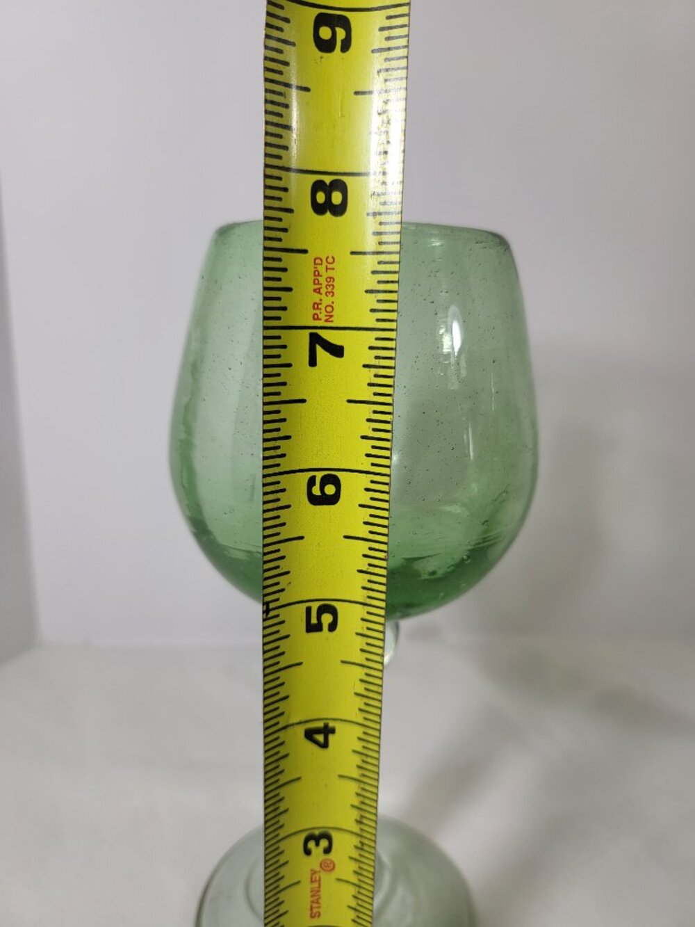 Vintage Hand Blown Green Glass Goblets, Set of 3 Bubble Glass Wine Glasses - Picture 6 of 8